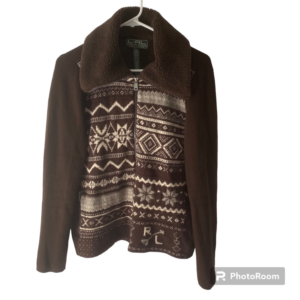 Lauren Ralph Lauren Brown and Cream Patterned Turtleneck Sweater
